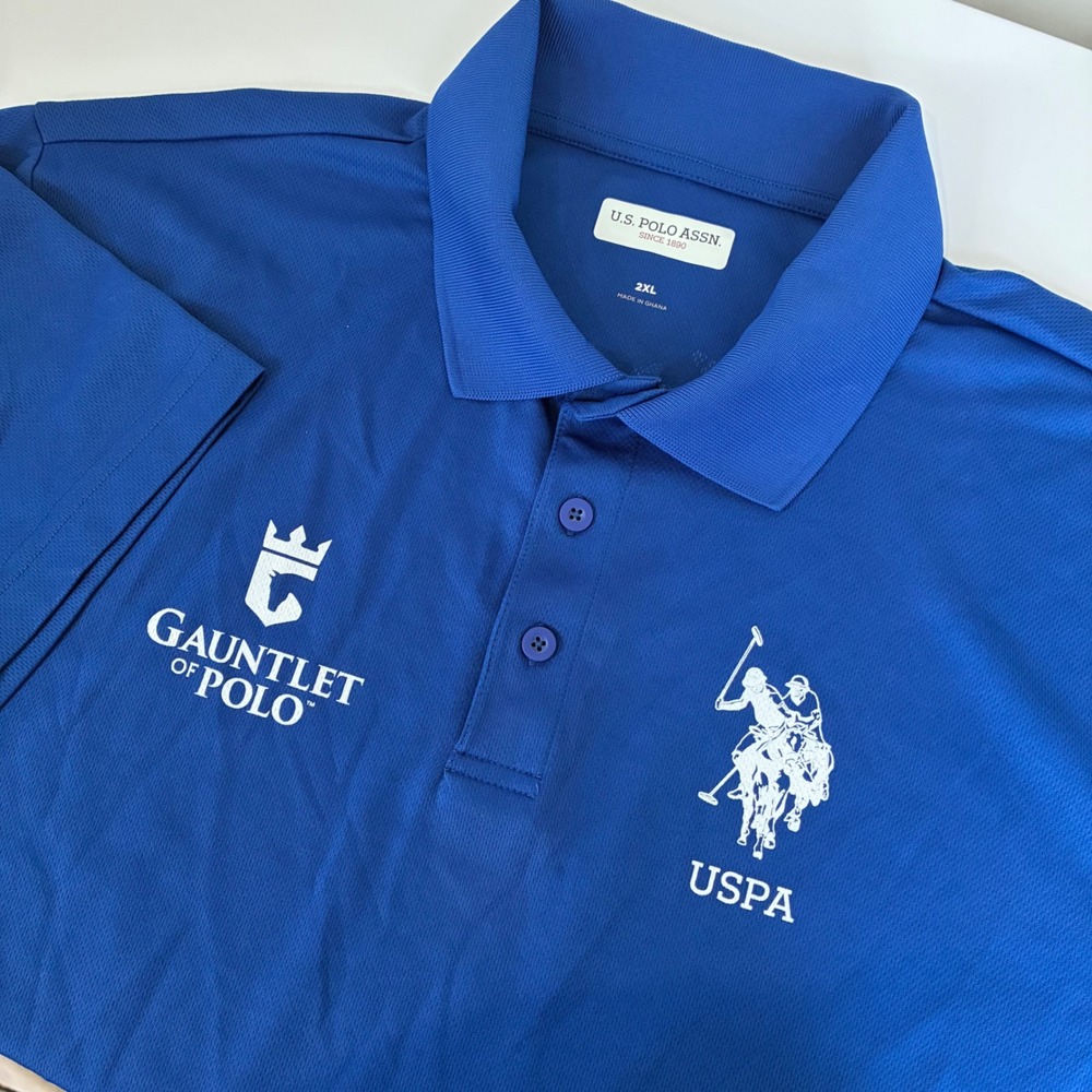 US Polo Assn Gauntlet of Polo Shirt Mens 2XL Blue Short Sleeve Performance Mesh